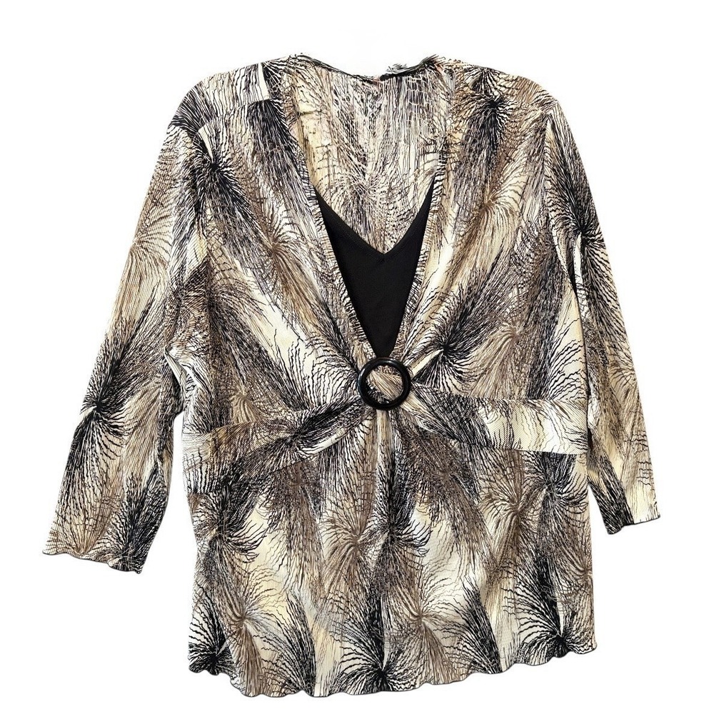 DressBarn Y2K Women's Plus 18/20 Black Gold Crinkle Top Asymmetrical Stretch